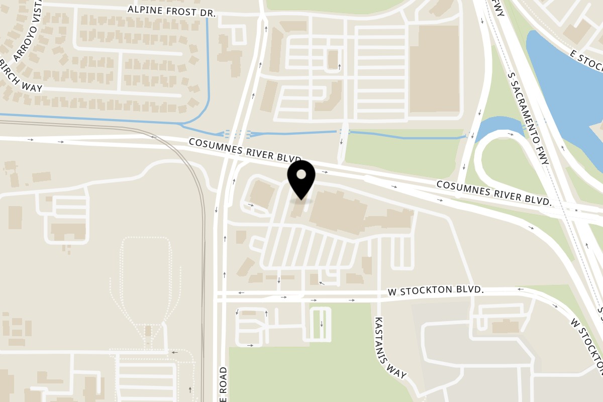 Map showing the location of Tacos Chapala Sacramento on 7411 W Stockton Blvd #100 in Sacramento